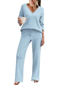 Ekouaer Womens Pajama Sets Fuzzy Fleece Sleepwear Long Sleeve Pjs | Fall Outfits,Sweater Nightwear,V Neck,Pant
