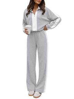 ANRABESS Women's 2 Piece Lounge Set Color Block Tracksuit Sweatsuit | Half Zip Collared Sweatshirt Wide Leg Sw