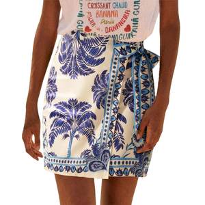 Womens Summer Floral Wrap Short Skirt Tie Side High Waist A Line Beach Vacation Boho Mini Skirt Medium Blue