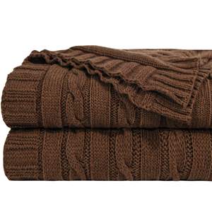 NTBAY Cotton Oversized Cable Knit Throw Blanket, 60 x 80, Brown | 100% Cotton Cable Knit Throw with Breathable
