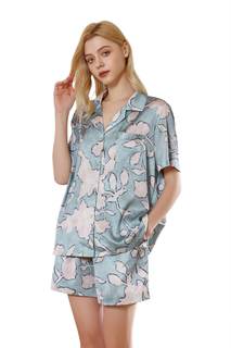 YiNi LuLu Womens Silk Satin Shorts Pajamas Set Button Down 2 Piece Pjs Short Sleeve Oversized Sleepwear with P