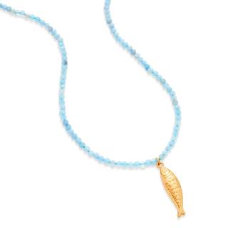 Boho Fish Necklace for Women - Blue Natural Stone Fish Pendant Necklace, Bohemian Beach Jewelry Colourful Jewe