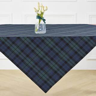 Solino Home 100% Linen Table Cloth, Throw, 52 x 52 in, Blue and Green Plaid | Blackwatch Plaid Linen Tableclot