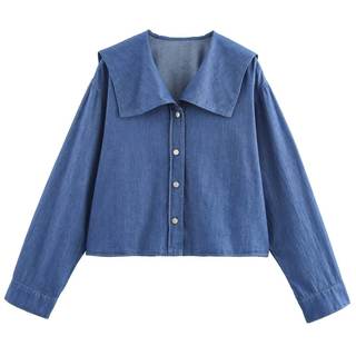 KEOMUD Women's Spring Fall Denim Effect Button Down Shirt, Casual Long Sleeve Blouse Tops for Everyday Outfits