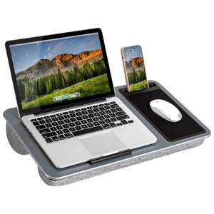 LAPGEAR Home Office Lap Desk with Device Ledge, Mouse Pad, and Phone Holder - Silver Carbon - Fits up to 15.6 
