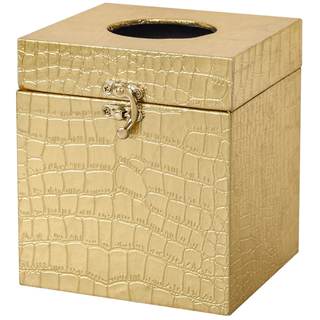 Modern Elegant Gold Tissue Box Cover Square, Gold Crocodile Leather Tissue Box Holder for Napkin Facial Paper,