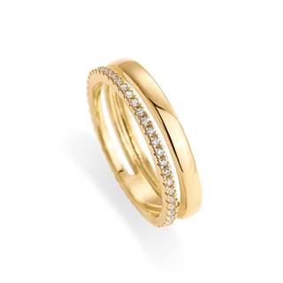PAVOI 18K Gold Plated Cubic Zirconia Dual Stacking Rings for Women | Gold Eternity Band for Women | Thumb Ring