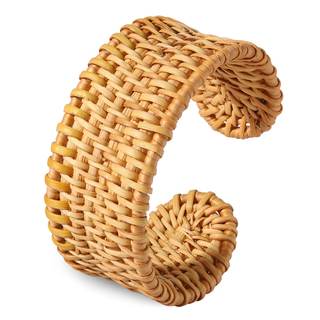Rattan Bracelet Handmade Lightweight Straw Wicker Braid Cuff Bangle Bracelet Statement Adjustable Bohemian Rat