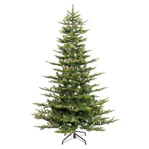 Puleo International 7.5ft Pre-Lit Aspen Fir Artificial Christmas Tree with 700 Clear Lights, 1319 Realistic De