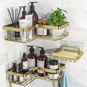 YASONIC Corner Shower Caddy, 3-Pack Adhesive Bathroom Caddy with Soap Holder and 12 Hooks, Rustproof Stainless