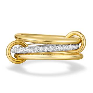 AllenCOCO 14K Gold Plated Stackable Rings, 3 Ring Set with CZ Cubic Zirconia, Gold & Silver Stacked, Interlock