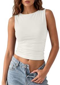 SUUKSESS Women Double Lined Going Out Basic Tank Tops Ruched Summer T Shirts Small 02 White