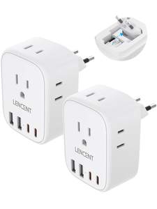 LENCENT Foldable European Travel Plug Adapter, US to Europe Type C Adapter | 2 Pack Power Plug with USB C Port