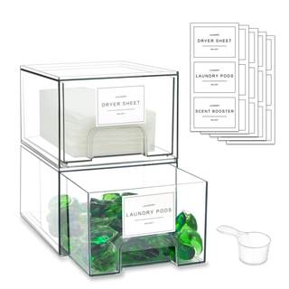 2 Pack Laundry Room Organization Storage Drawers with Labels, Clear Stackable Dryer Sheet Holder and Pod Conta