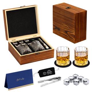 Whiskey Set Gifts for Men, DIOXADOP 6 Stainless Steel Whisky Stones 2 Crystal Whisky Glasses 1 Blessing Card i