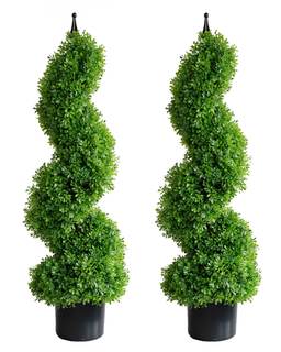 momoplant Artificial Topiary Outdoor Boxwood Spiral Topiary Tree 3ft (2 Pieces) Faux Topiary Tree Outdoor Feau