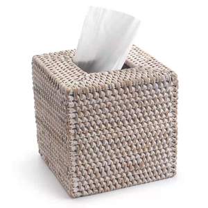 Rattan Tissue Box Cover Square, Hand Woven Wicker Tissue Holder, 5.5 x 5.5 X 5.7 inch, Whitewash Whitewash Squ