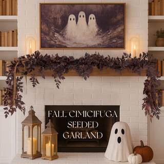 Fall Decor - 6 Ft Plum Cimicifuga Seeded Garland for Mantle Decoration | 6 Ft Neutral Faux Leaves Garland Fall