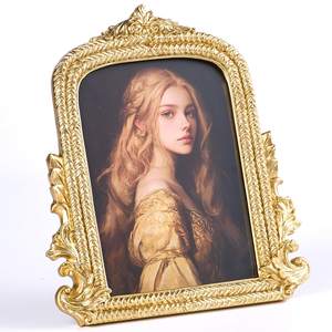 Ornate Gold 5x7 Picture Frame, Vintage Roman Texture, Hand-Crafted Resin Retro Frame with Easel, Hook & Mat, f