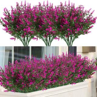 16 Bundles Outdoor Artificial Lavender Fake UV Resistant No Fade Flowers Shrubs, Faux Plastic Greenery for Han