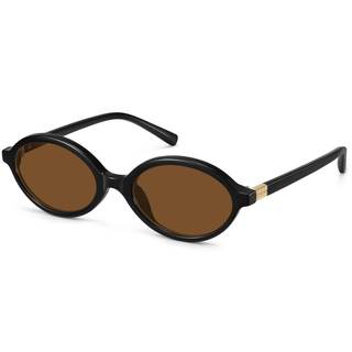 Retro Oval Sunglasses for Women Trendy Small Vintage Round Sun Glasses UV Protection Black Frame/Brown Lens 54