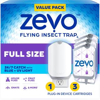 Zevo Flying Insect Trap for Fruit Flies & Gnats, 1 Base & 3 Refills | Fly Trap Catches House Flies, Gnats & Fr