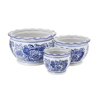 HakkaGirl Blue and White Planters, Succulent Pots Ceramic Plant Pots Indoor with Drainage for Home Décor - Set