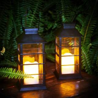 2 Pack Outdoor Garden Hanging Lanterns with Waterproof LED Flickering Flameless Candle Solar Powered Lights Ya