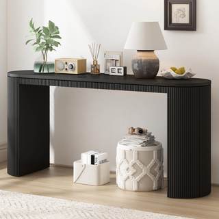 Modern Curved Console Table 59.2-Inch Fluted Entryway Sofa Table for Living Room Entrance Hallway Furniture, B