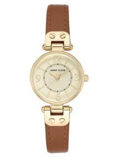 Anne Klein Women's Leather Strap Watch Brown/Gold