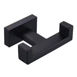 Angle Simple Double Towel Hook Matte Black, Bathroom Coat Robe Holder | SUS304 Stainless Steel Wall Hook, Bath