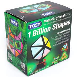 TOSY Magnet Pyramid Glow - 1 Cube Transforms into 1 Billion Shapes, 12 Pieces, 243 Rare Earth Magnets, Glowing