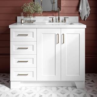 ARIEL Taylor 42-inch Bathroom Vanity with Sink,Solid Wood, 1.5-inch Italian Carrara Marble Countertop, Single