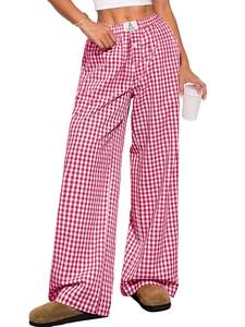 ANRABESS Womens Gingham Striped Boxer Pants | Wide Leg Elastic Waist with Pockets, Lounge Pajama Bottoms Home 