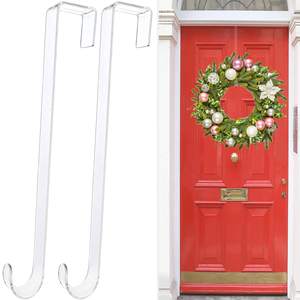Wreath Hangers for Front Door,12" Clear Wreath Door Hanger,2 Pack Wreath Hanger Non Scratch Over The Door Hook