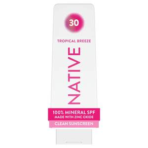 Native Mineral Sunscreen Lotion SPF 30, Tropical Breeze Scent, with 100% Mineral Zinc Oxide for Face & Body, H