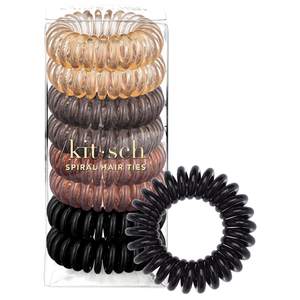 Kitsch Spiral Hair Ties for Women | Ponytail Holders - Brunette, 8 Pcs | Coiled Plastic Hair Ties No Damage, |