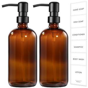 GMISUN Amber Glass Soap Dispenser, 2 Pack Bathroom Hand Soap Dispensers with Stainless Steel Pump, 17 Fl Oz Ki