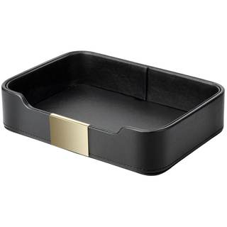 SANZIE Leather Tray Organizer, Valet Tray Key Bowl (Metal Gilded, Black) | Leather Catchall Tray for Entryway