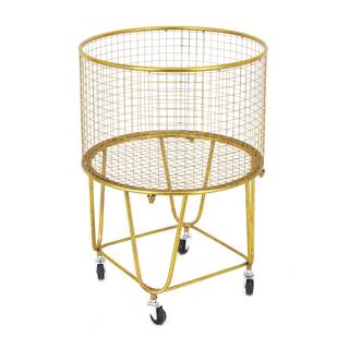 Deco 79 Metal Storage Cart with Wheels 18" x 18" x 24", Satin Gold | Easy laundry transport, rolling laundry h