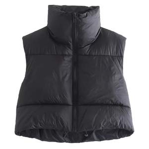 KEOMUD Women's Winter Crop Vest Lightweight Sleeveless Warm Outerwear Puffer Vest Padded Gilet Small Black
