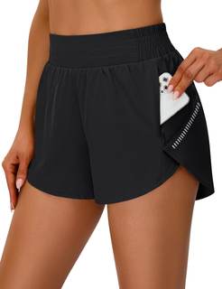 BMJL Womens Workout Gym Shorts Athletic Yoga High Waisted 2 in 1 Sporty Dolphin Running Shorts with Zip Pocket