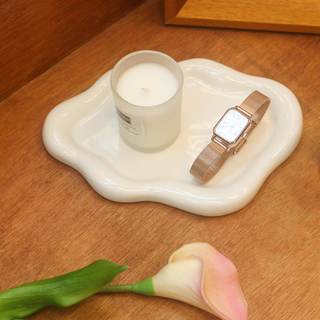 CCINPPY Ceramic Cloud Jewelry Tray Trinket Dish Key Bowl Nightstand Decor | Decorative Small Desk Tray Jewelry