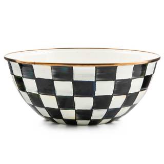 MACKENZIE-CHILDS Everyday Bowl, Large, Black-and-White Courtly Check | Hand-painted design, made from enameled