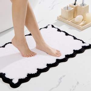 ORTIGIA Cute Scalloped Bathroom Rugs Non Slip Washable, Quick Dry Absorbent Plush Microfiber Bath Mats, Fun Wh