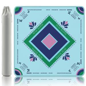 Mahjong Mat with Lotus & Butterfly Artwork - 32.4x32.4 Inch Hand-Painted Style Rubber Mat, Zen Decor Waterproo