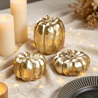 winemana 3 Pack Gold Pumpkins Fall Decorations for Home | Resin, Thanksgiving Decor, Artificial Decorative Pum