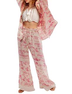Yimoon Satin Pajama Set for Women Silk Pajamas Set 2 Piece Floral Cute Pj Set Long Sleeve Pjs Sleepwear