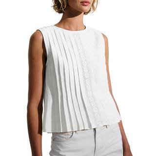 Womens Pleated Crop Tank Tops Summer Sleeveless Crew Neck Blouse Loose Fit Trendy Y2K Guipure Babydoll Shirts