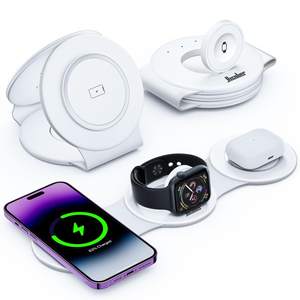 Hicober 3 in 1 Wireless Charging Station for iPhone 15, Magnetic Foldable Travel Charger Station Stand 18W for